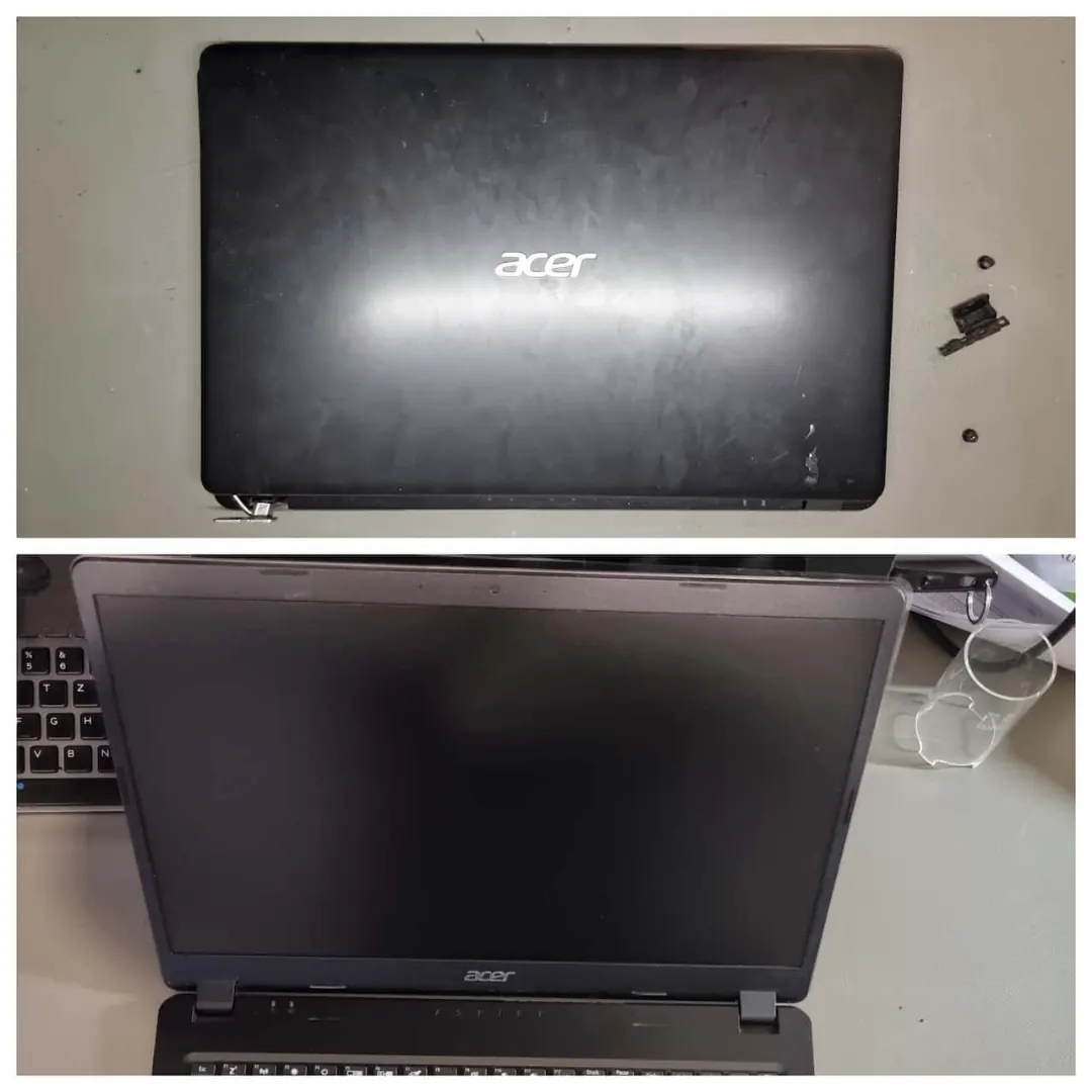 Acer Aspire: gebrochenes Scharnier repariert und Display neu montiert Acer Aspire Laptop gebrochenes Scharnier Display abmontiert Reparatur AdrianRepair