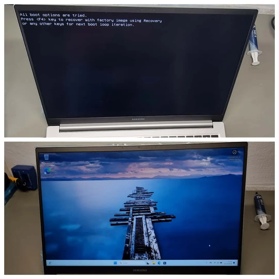 Samsung Laptop: Boot-Loop / Recovery behoben – Windows startet wieder normal Samsung Laptop Bootloop Recovery Windows Wiederherstellung Reparatur AdrianRepair