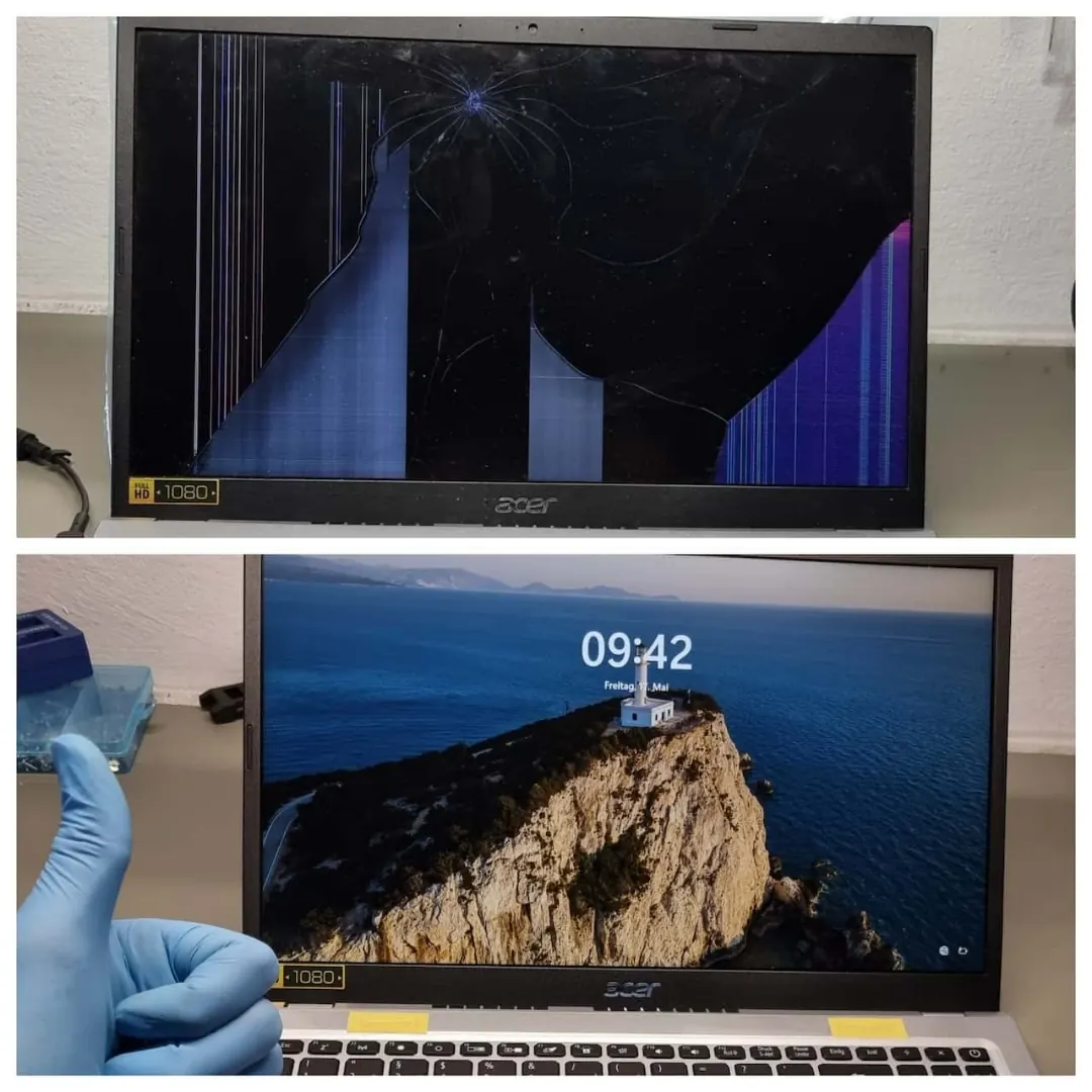 Acer Laptop: gesprungenes Display ausgetauscht – Anzeige wieder einwandfrei Acer Laptop Display gebrochen Austausch Reparatur AdrianRepair Kößlarn