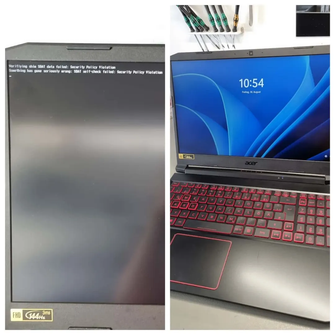 Acer Nitro: Secure-Boot / SBAT-Fehler behoben – Windows startet wieder normal Acer Nitro Laptop Secure Boot SBAT Fehler Reparatur Windows AdrianRepair