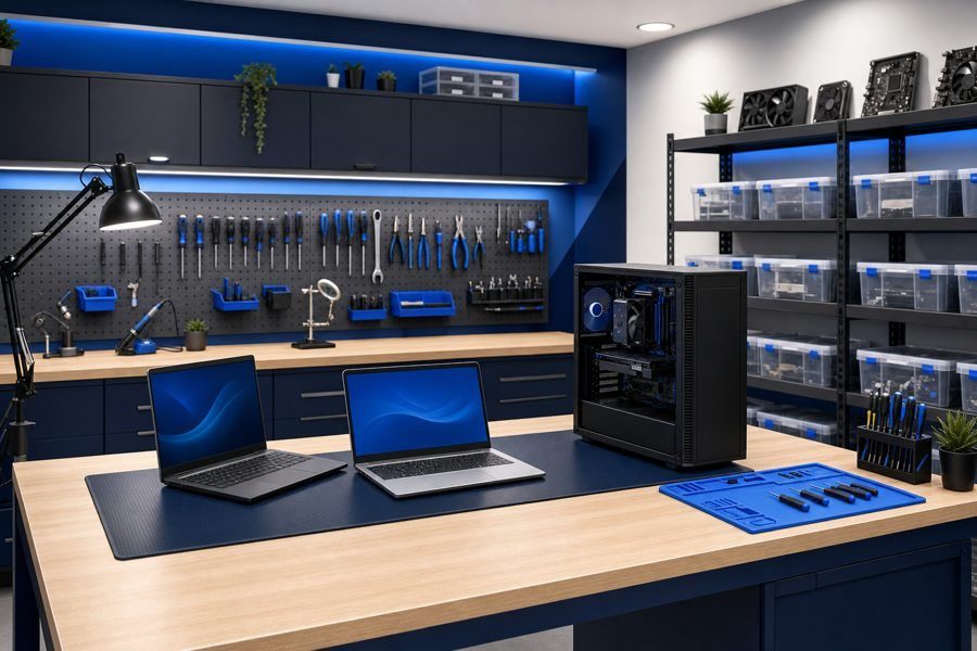 PC-Reparatur Werkstatt Kößlarn – aufgeräumter Arbeitsplatz mit Werkzeug