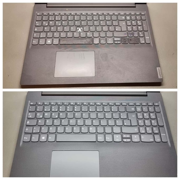 Laptop: Professionelle Reinigung und Austausch beschädigter Komponenten nach Flüssigkeitsschaden.