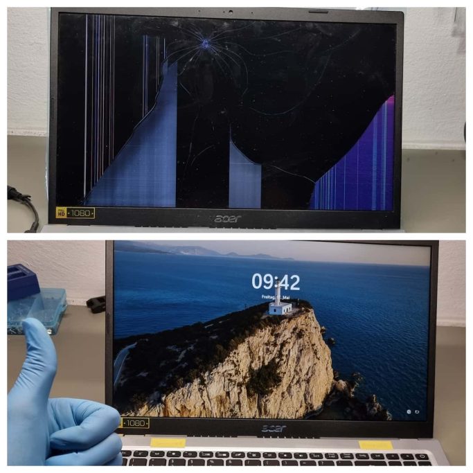Das gebrochene Display eines Acer Laptops wurde bei AdrianRepair in Kößlarn ausgetauscht.
